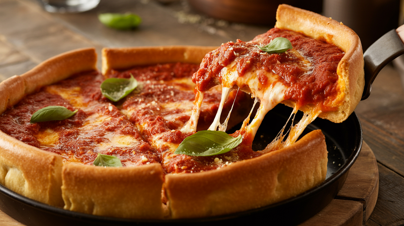 Deep Dish Pizza – The Best Homemade Chicago-Style Pie with Buttery Crust & Rich Tomato Sauce