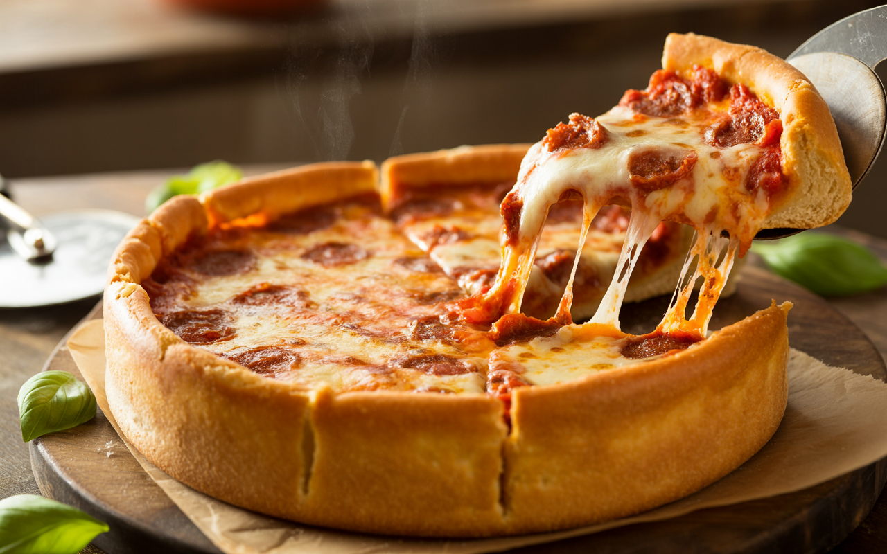 Deep Dish Pizza Recipe – Buttery Crust, Gooey Cheese, and Classic Chicago-Style Comfort